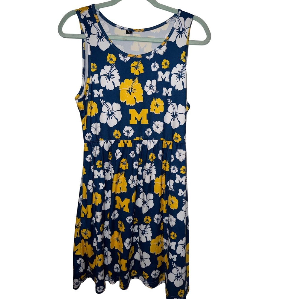 University of Michigan Wolverines Tropical Hibiscus Floral Sleeveless Dress XL